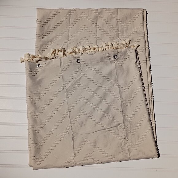 Boho Shower Curtain 72 x 85 Cream Tufted Chenille Chevron Hardware Farmhouse NEW - Picture 12 of 14
